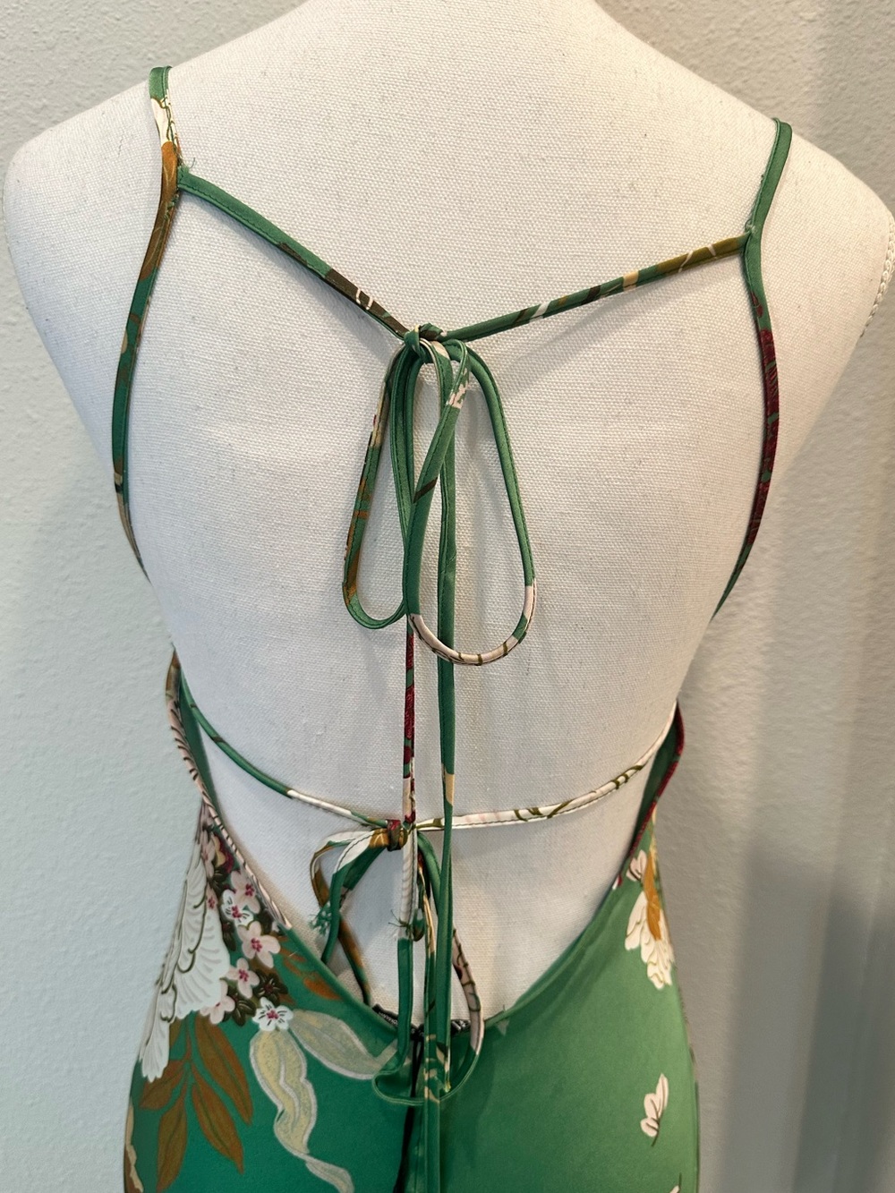 NWT Zara Women’s Size Small - Green Floral Slip Dress - V-Neck Maxi - Picture 5 of 8